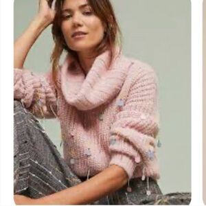 Anthropologie Child of the Universe Sequin Turtleneck Sweater Soft Pink Size M